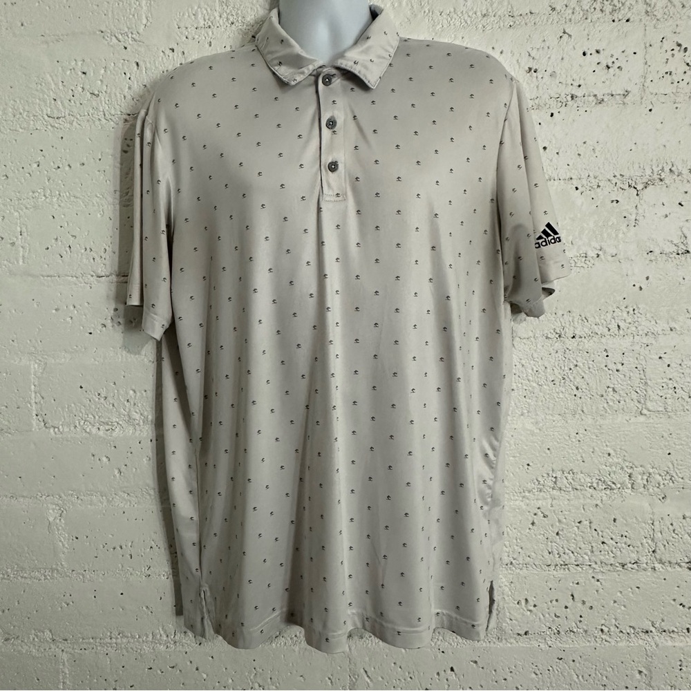 Adidas Mens Polo Shirt L Gray Golf Palm Trees Short Sleeve Stretch N13
